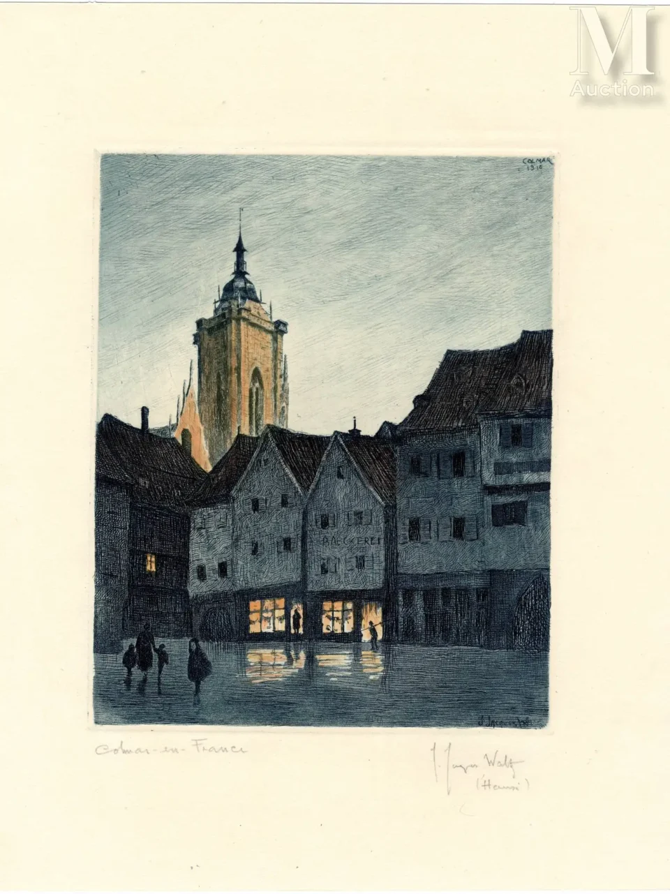 Vue animée de la place des Dominicains à Colmar - Jean-Jacques WALTZ dit HANSI (Colmar 1873-1951)