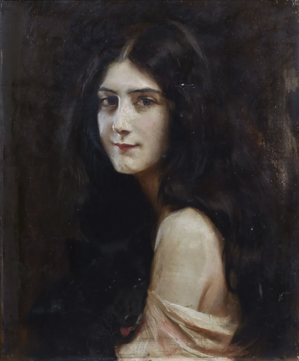 Portrait d’une jeune fille au chien - Tade STYKA (1889-1954)