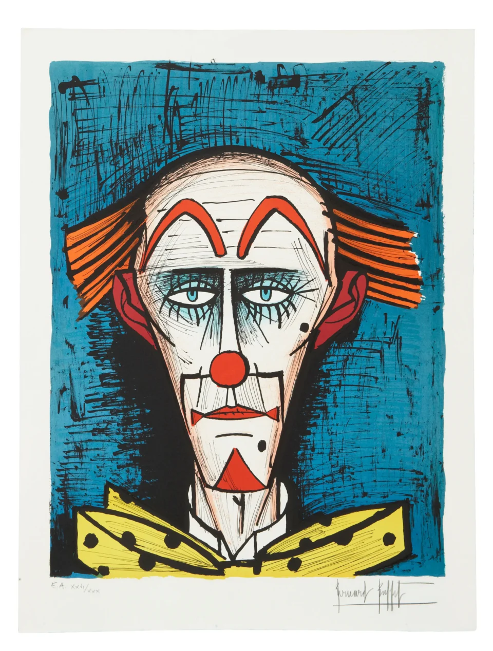 CLOWN SUR FOND BLEU, 1985 - Bernard BUFFET (1928-1999)