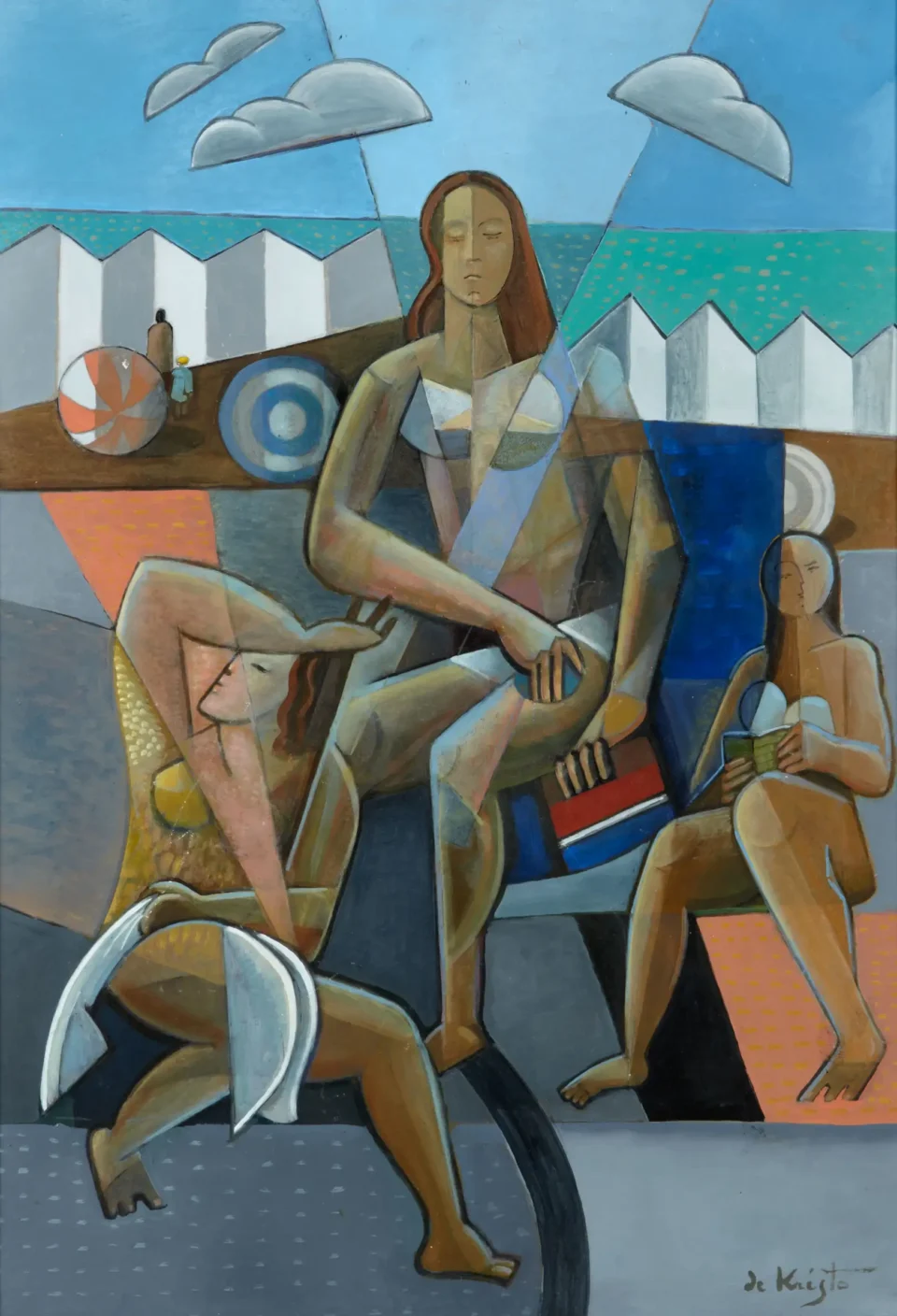 La plage à Deauville - Bela DE KRISTO (1920-2006)