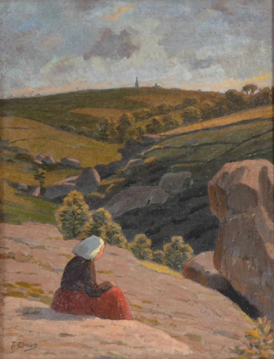 Bretonne assise devant un paysage - CLOUARD Albert (1866-1952)