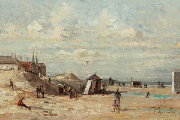 Plage animée - Gustave MASCART (1834-1914)