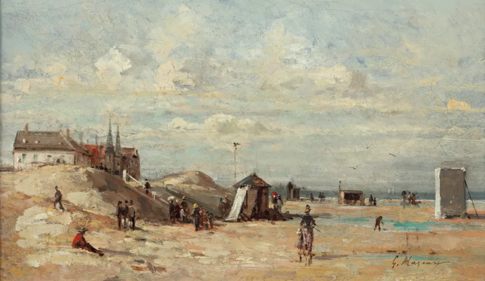 Plage animée - Gustave MASCART (1834-1914)