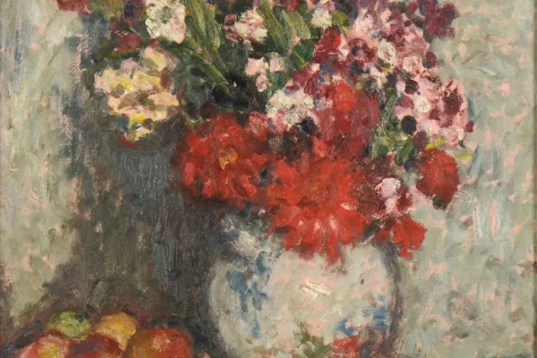 Bouquet de fleurs sur une table rouge - D'ESPAGNAT Georges (1870-1950)