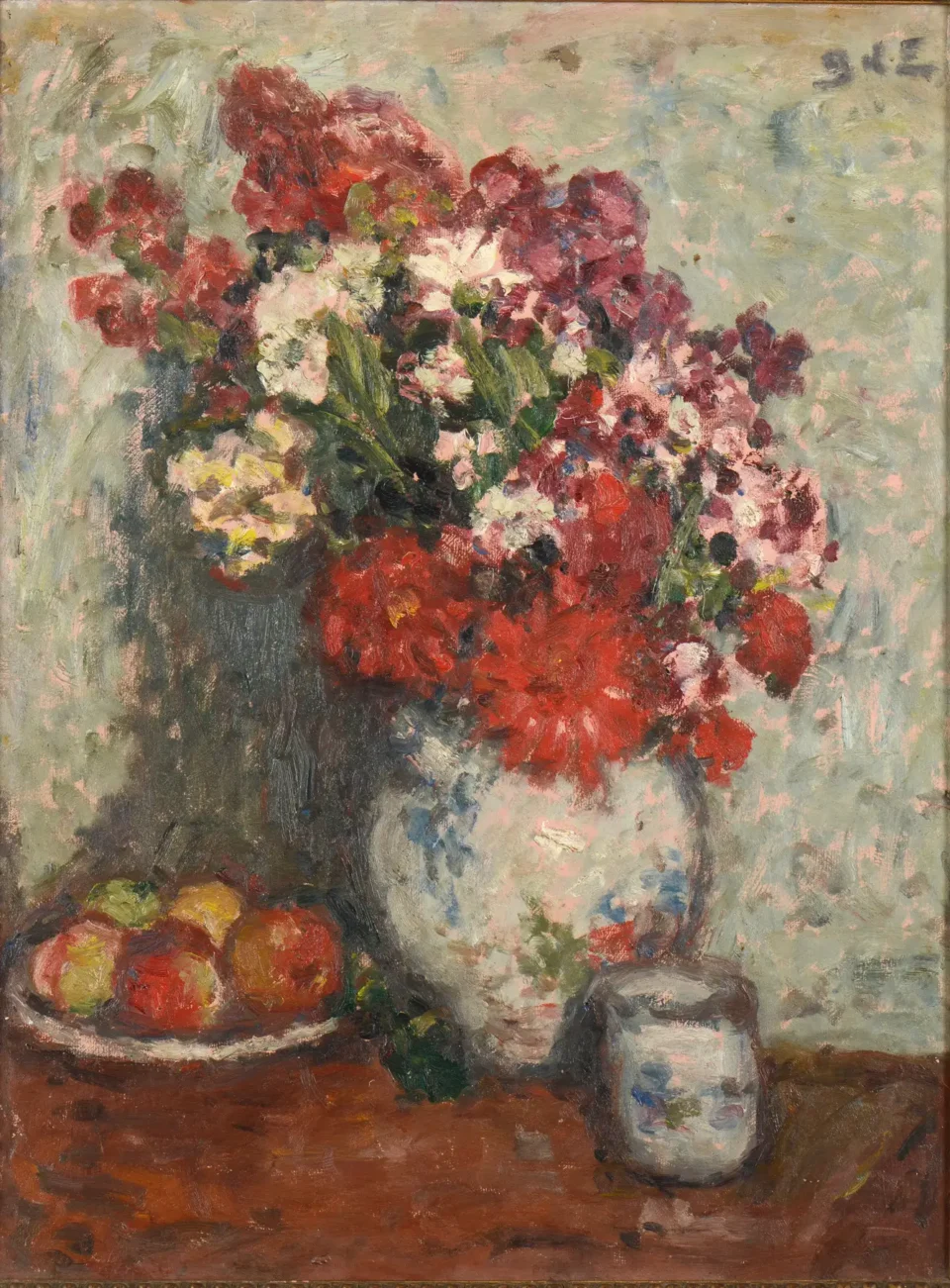 Bouquet de fleurs sur une table rouge - D'ESPAGNAT Georges (1870-1950)