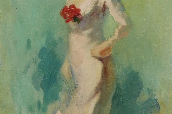 Portrait de dame en robe rose, la baronne Vitta - Jules CHERET (Paris 1836 - Nice 1932)