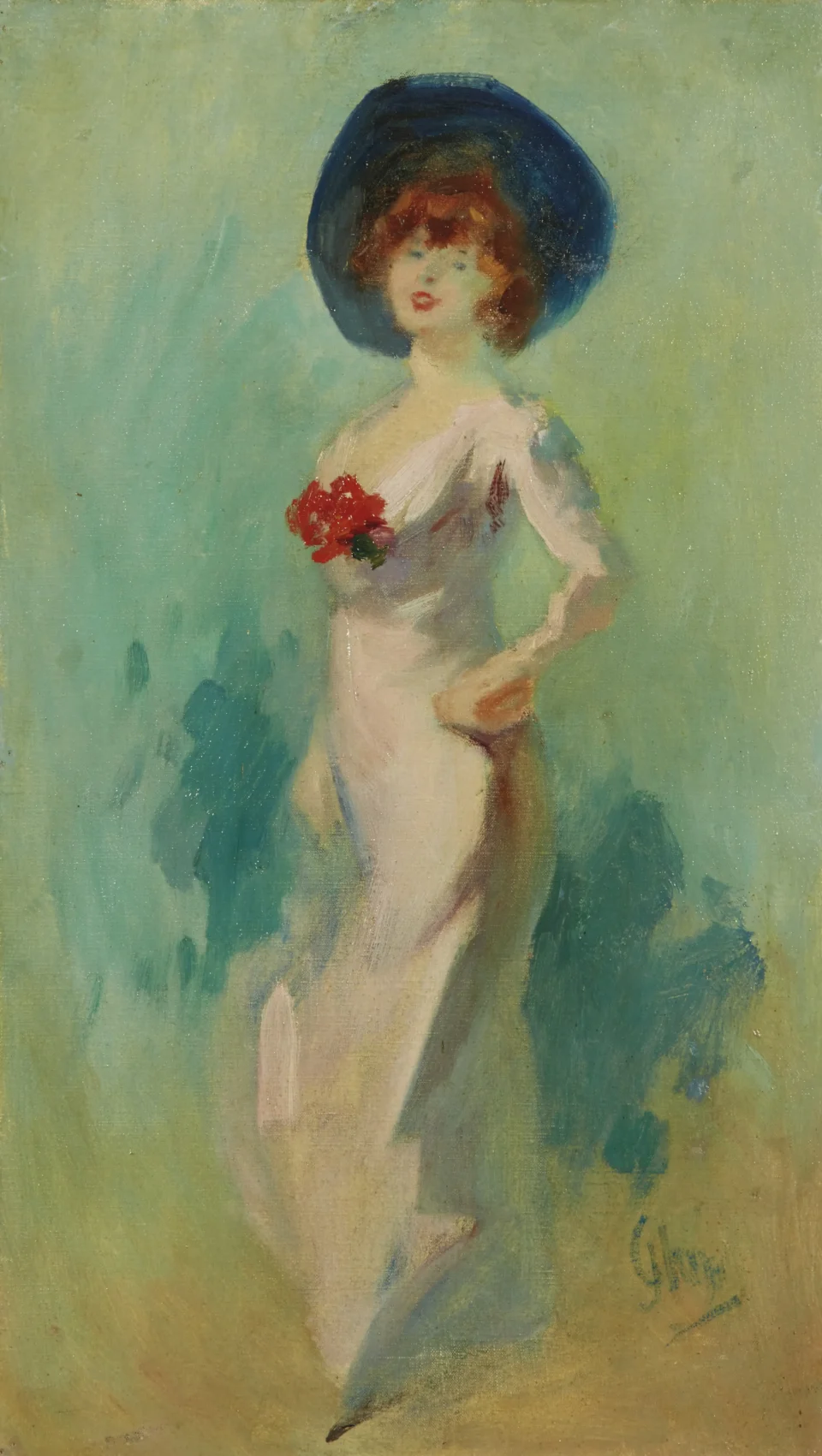 Portrait de dame en robe rose, la baronne Vitta - Jules CHERET (Paris 1836 - Nice 1932)