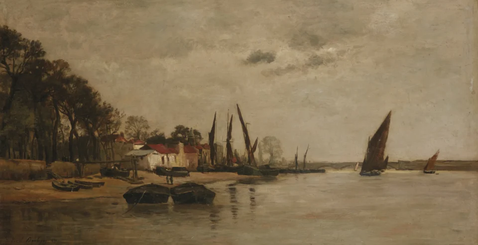 Bateaux en bord de rivière - Karl DAUBIGNY (Paris 1846 - Auvers sur Oise 1886)