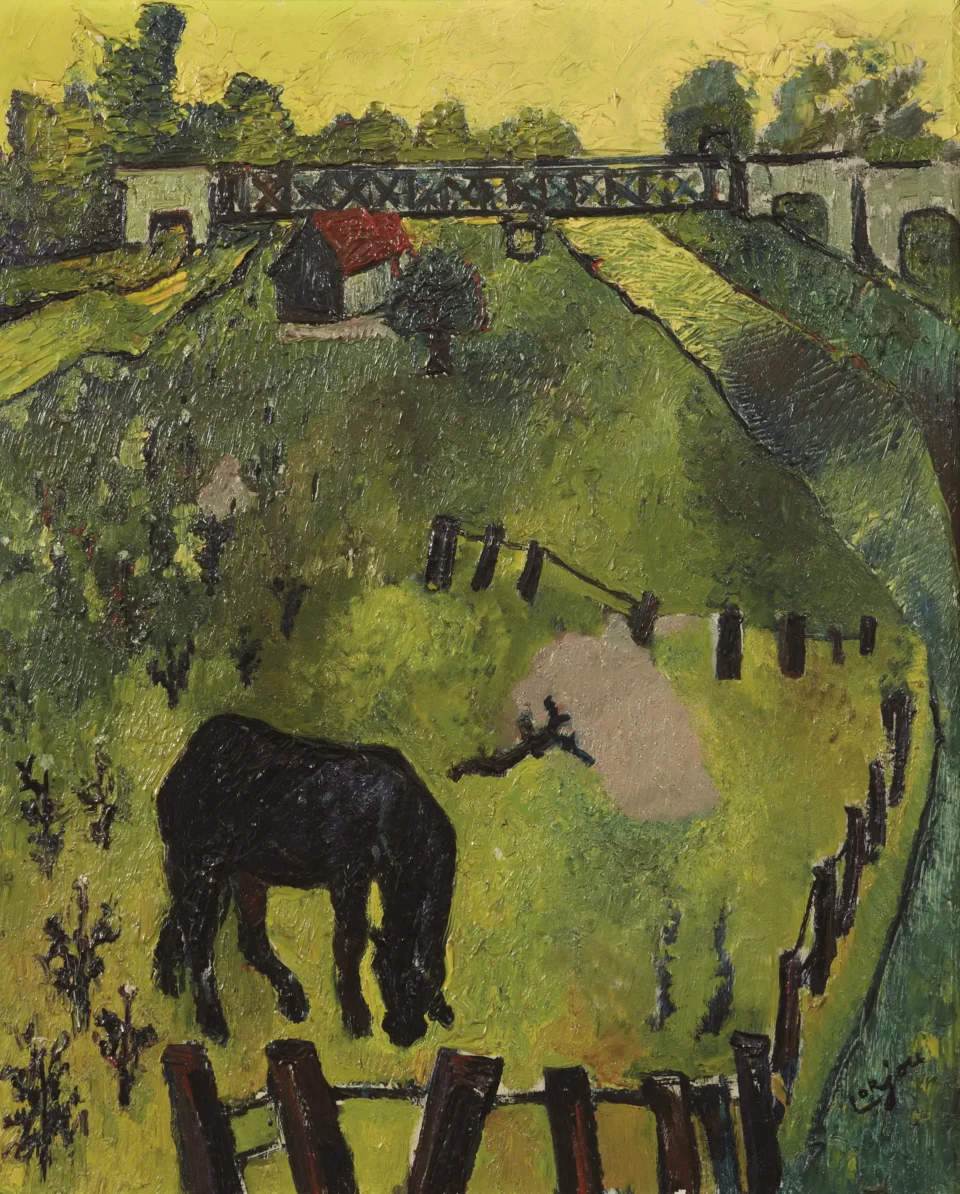 Cheval au pré, paysage - Bernard LORJOU (Blois 1908-1986)