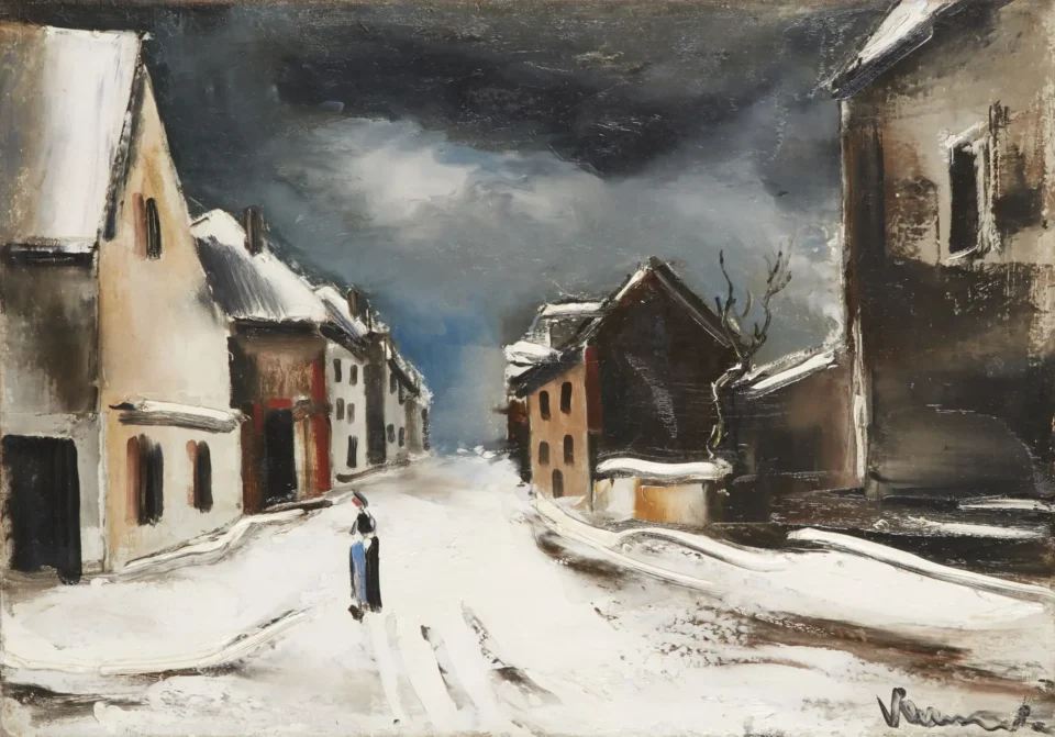 Rue de village sous la neige - Maurice de VLAMINCK (Paris 1876 - Rueil La Gadelière 1958)